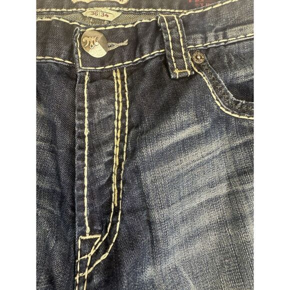 MEK Denim Jeans Mens 36x34 Blue Tetouan Straight Leg Contrast Stitch Distressed - Picture 3 of 15